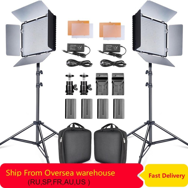 2 Set 600pcs Studio Camera Photo Light 3200K/5500K LED Video Light Kit with 2m Tripod and NP-F550 Batteries - Avenila - Interior Lighting, Design & More