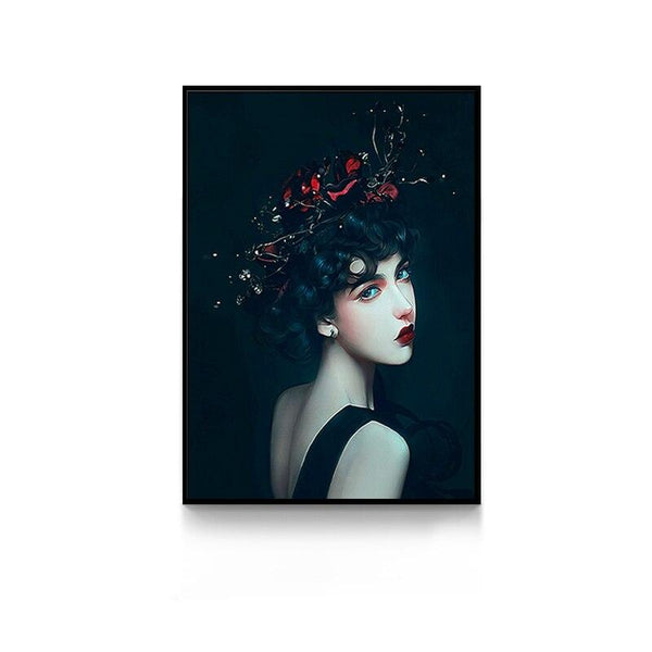 Creative Anime Alien Girl Canvas Painting Bird Leaf Flowers Butterfly Poster Print Wall Art For Living Room - Avenila - Interior Lighting, Design & More