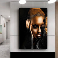 أسود الذهب الأفريقي الفن امرأة زيت اللوحة على قماش - Avenila - الإضاءة الداخلية والتصميم وأكثر
