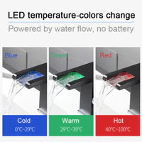 LED شلال حمام حوض صنبور, واحد التعامل مع خلاط الماء الساخن البارد بالوعة الحنفية RGB تغيير اللون مدعوم من تدفق المياه