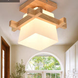 Tatami Japanese Ceiling Light for Home Lighting Glass Lampshade E27 LED Ceiling Lamp Wood Base Hallways Porch Fixtures - Avenila - Interior Lighting, Design & More