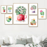 Kaktuspflanze Sukkulente Leinwand Wandkunstdrucke Aquarell ungerahmt - Avenila - Innenbeleuchtung, Design & mehr
