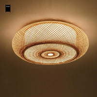 Handgeflochtenes Bambusgeflecht Rattan Runder Laternenschirm Deckenleuchte Rustikal Asiatisch Japanisch Plafonlampe Schlafzimmer Wohnzimmer - Avenila - Innenbeleuchtung, Design & mehr