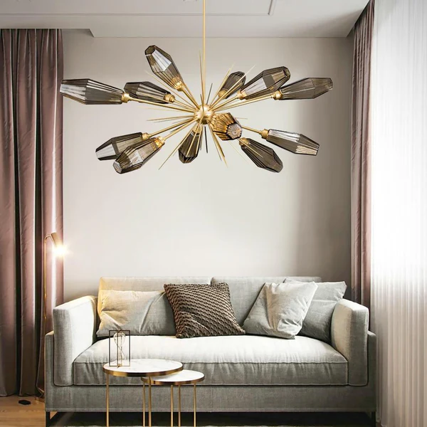 Luxus SemiFlush Gold Rauchgrau Glas Sputnik Wohnzimmer Kronleuchter - Avenila - Innenbeleuchtung, Design & mehr