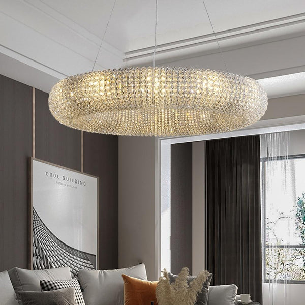 Modern Chrome Crystal Chandelier Lighting Round Ring Dining Room Lamp