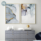 Nordic Morden Abstract Blau-graue Linie Wandkunst Leinwand Gemälde Goldener blauer Rauch Kunst Posterdruck Wandbild für Wohnzimmer - Avenila - Innenbeleuchtung, Design & mehr