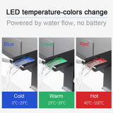 LED-Wasserfall-Badewannenarmatur, Einhebelmischer Kalt-Warmwasser Spülbeckenbatterie RGB-Farbwechsel durch Wasserfluss