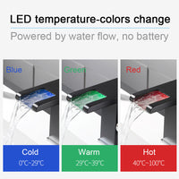 LED-Wasserfall-Badewannenarmatur, Einhebelmischer Kalt-Warmwasser Spülbeckenbatterie RGB-Farbwechsel durch Wasserfluss