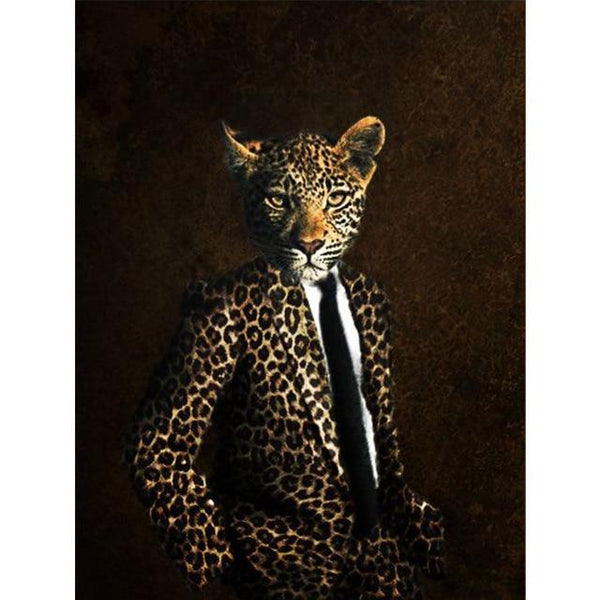 Cartel de Leopardo en traje | Carteles de Arte en la pared e impresiones de animales usando un sombrero Pintura en lienzo - Avenila - Iluminación de Interiores, Diseño y Más