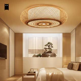 Lámpara de mimbre de bambú tejida a mano Lámpara redonda de mimbre para el techo Lámpara rústica asiática japonesa de plafón en la sala de estar de la habitación
