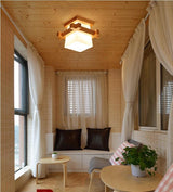 Tatami Lámpara de techo japonesa para iluminación del hogar Pantalla de vidrio E27 Lámpara de techo LED Base de madera Pasillos Lámparas de porche - Avenila - Iluminación interior, diseño y más