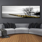 Calme Surface du lac Scène de pont long jaune Noir Blanc Peintures sur toile Tirages d'affiches Tableaux d'art mural Salon Décoration de la maison - Avenila - Éclairage intérieur, design et plus