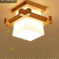 Tatami Plafonnier japonais pour l'éclairage de la maison Abat-jour en verre E27 Lampe de plafond à LED Base en bois Couloirs Luminaires de porche - Avenila - Éclairage intérieur, design et plus