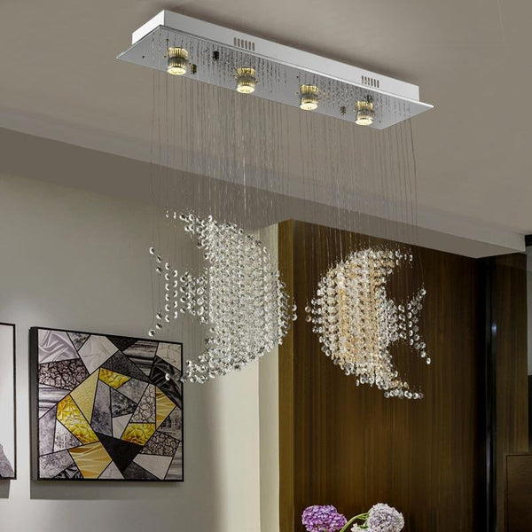 Customizable Flush Mount Luxury Crystal Double Fish Kissing Chandelier - Avenila - Interior Lighting, Design & More