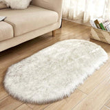 Ellipse Soft Faux Sheepskin Fur Chair Chair Cushion Area Tappeti per camera da letto Shaggy Silky Plush Carpet White Bedside Mat - Avenila - Illuminazione d'interni, Design & More