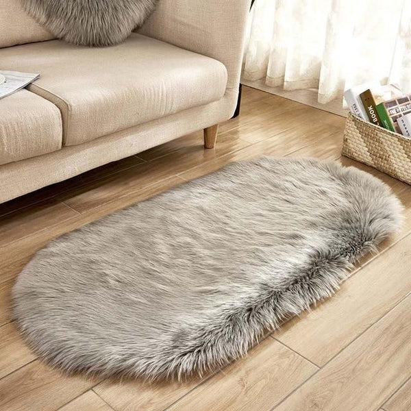 Ellipse Soft Faux Sheepskin Fur Chair Chair Cushion Area Tappeti per camera da letto Shaggy Silky Plush Carpet White Bedside Mat - Avenila - Illuminazione d'interni, Design & More
