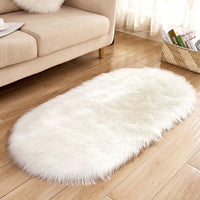 Ellipse Soft Faux Sheepskin Fur Chair Chair Cushion Area Tappeti per camera da letto Shaggy Silky Plush Carpet White Bedside Mat - Avenila - Illuminazione d'interni, Design & More