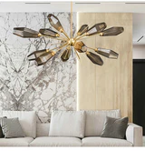 Lampadario da salotto di lusso SemiFlush Gold Smoky Gray Glass Sputnik - Avenila - Illuminazione, design e altro ancora