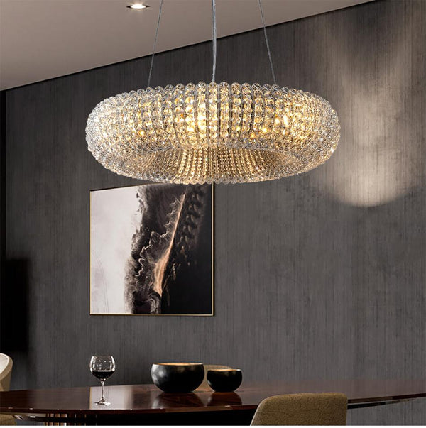 Modern Chrome Crystal Chandelier Lighting Round Ring Dining Room Lamp