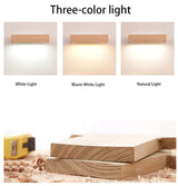 Lampada da parete moderna nordica a LED in legno massello a LED rotante per camera da letto