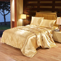 100% Satin Silk Bedding Set Luxury Queen King Size Bed Set Quilt Duvet Cover Linens And Pillowcase - Avenila - Interior Lighting, Design & More