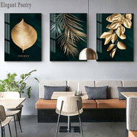 Abstract Golden Plant Leaves Picture Wall Poster Modern Style Canvas Print Painting Art Aisle Living Room Unique Decoration - Avenila - Interior Lighting, Design & More