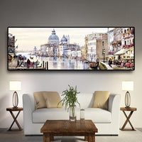 Abstract Venice City of Water Oil Painting on Canvas Resort Boats Buildings Cuadros Posters and Prints Wall Art for Living Room - Avenila - Interior Lighting, Design & More