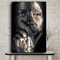 African Art Black and Gold Woman Oil Painting Canvas Poster - Avenila - Interior Lighting, Design & More