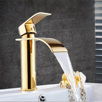 Brass Gold & White Waterfall Luxury Bathroom Faucet - Avenila - Interior Lighting, Design & More