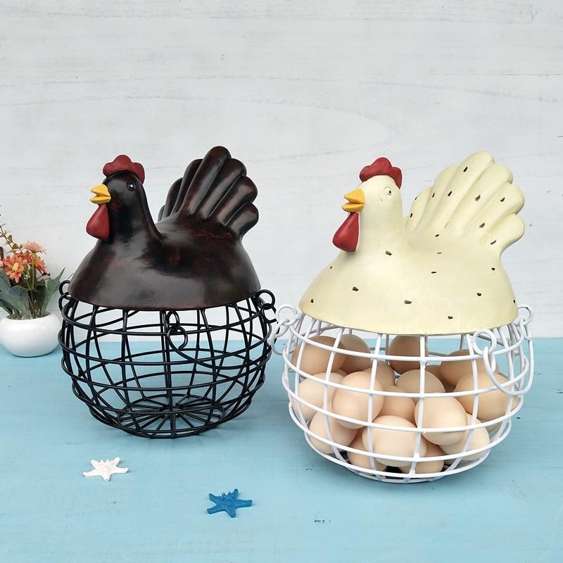 Ceramic Iron Hen Chicken Egg Storage Kitchen Holder Basket