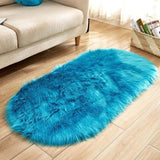 Ellipse Soft Faux Sheepskin Fur Chair Cushion Area Rugs for Bedroom Floor Shaggy Silky Plush Carpet White Bedside Mat - Avenila - Interior Lighting, Design & More