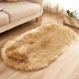 Ellipse Soft Faux Sheepskin Fur Chair Cushion Area Rugs for Bedroom Floor Shaggy Silky Plush Carpet White Bedside Mat - Avenila - Interior Lighting, Design & More