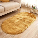 Ellipse Soft Faux Sheepskin Fur Chair Cushion Area Rugs for Bedroom Floor Shaggy Silky Plush Carpet White Bedside Mat - Avenila - Interior Lighting, Design & More