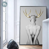 Gold Antlers Girl Poster | Wall Art Home Decor - Avenila - Interior Lighting, Design & More