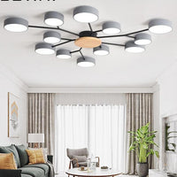 Grey Modern LED Chandelier With Round Gray Metal Lampshades For Living Room - Avenila - Interior Lighting, Design & More