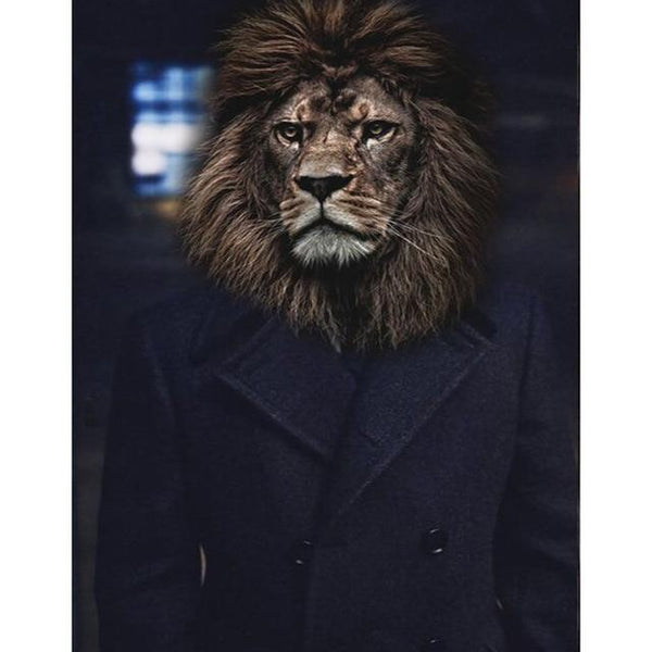 Lion in Overcoat Poster | Wall Art Posters And Prints Animal Canvas Painting - Avenila - Interior Lighting, Design & More