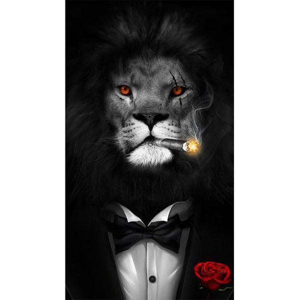 Lion Smoking Cigar in Tuxedo Poster | Wall Art Posters And Prints Animal - Avenila - Interior Lighting, Design & More