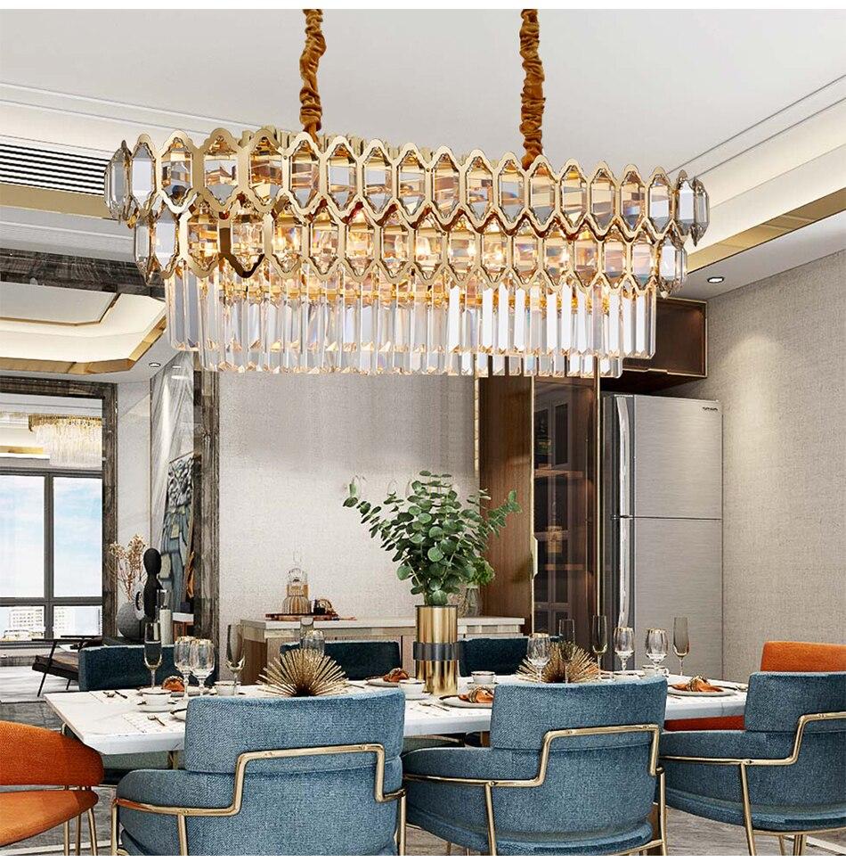 Luxury Modern Chandelier Lighting For Dining Room Rectangle Gold Cryst
