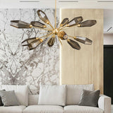 Luxury SemiFlush Gold Smoky Gray Glass Sputnik Living Room Chandelier - Avenila - Interior Lighting, Design & More