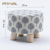 Modern Luxury Upholstered Footstool Nordic Round Pouffe Stool Wooden Leg Pattern Round Fabric 4 Legs - Avenila - Interior Lighting, Design & More