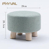 Modern Luxury Upholstered Footstool Nordic Round Pouffe Stool Wooden Leg Pattern Round Fabric 4 Legs - Avenila - Interior Lighting, Design & More