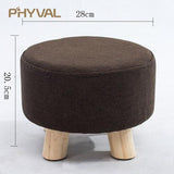 Modern Luxury Upholstered Footstool Nordic Round Pouffe Stool Wooden Leg Pattern Round Fabric 4 Legs - Avenila - Interior Lighting, Design & More