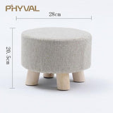 Modern Luxury Upholstered Footstool Nordic Round Pouffe Stool Wooden Leg Pattern Round Fabric 4 Legs - Avenila - Interior Lighting, Design & More