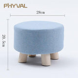 Modern Luxury Upholstered Footstool Nordic Round Pouffe Stool Wooden Leg Pattern Round Fabric 4 Legs - Avenila - Interior Lighting, Design & More