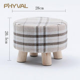 Modern Luxury Upholstered Footstool Nordic Round Pouffe Stool Wooden Leg Pattern Round Fabric 4 Legs - Avenila - Interior Lighting, Design & More