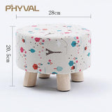 Modern Luxury Upholstered Footstool Nordic Round Pouffe Stool Wooden Leg Pattern Round Fabric 4 Legs - Avenila - Interior Lighting, Design & More