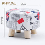 Modern Luxury Upholstered Footstool Nordic Round Pouffe Stool Wooden Leg Pattern Round Fabric 4 Legs - Avenila - Interior Lighting, Design & More