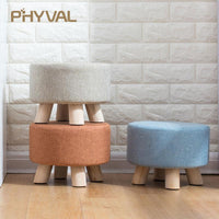 Modern Luxury Upholstered Footstool Nordic Round Pouffe Stool Wooden Leg Pattern Round Fabric 4 Legs - Avenila - Interior Lighting, Design & More
