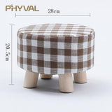Modern Luxury Upholstered Footstool Nordic Round Pouffe Stool Wooden Leg Pattern Round Fabric 4 Legs - Avenila - Interior Lighting, Design & More