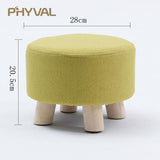 Modern Luxury Upholstered Footstool Nordic Round Pouffe Stool Wooden Leg Pattern Round Fabric 4 Legs - Avenila - Interior Lighting, Design & More
